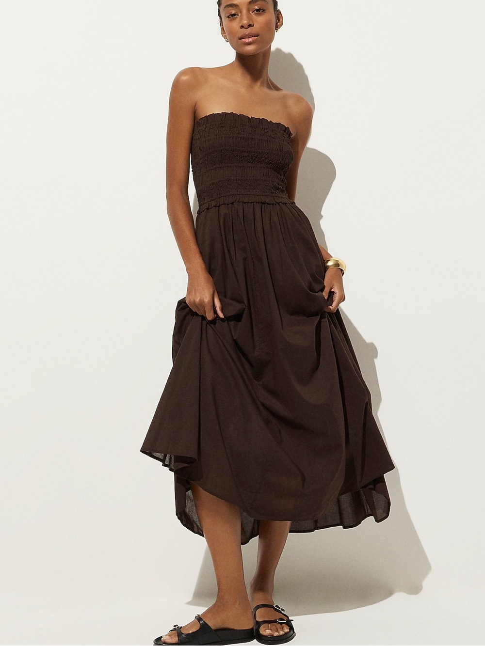 J. Crew Smocked Maxi Dress Small Cotton Voile Inky Espresso Sleeveless Brown